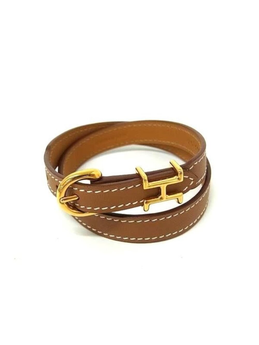 Hermes Trench Leather Gold Bracelet Brown